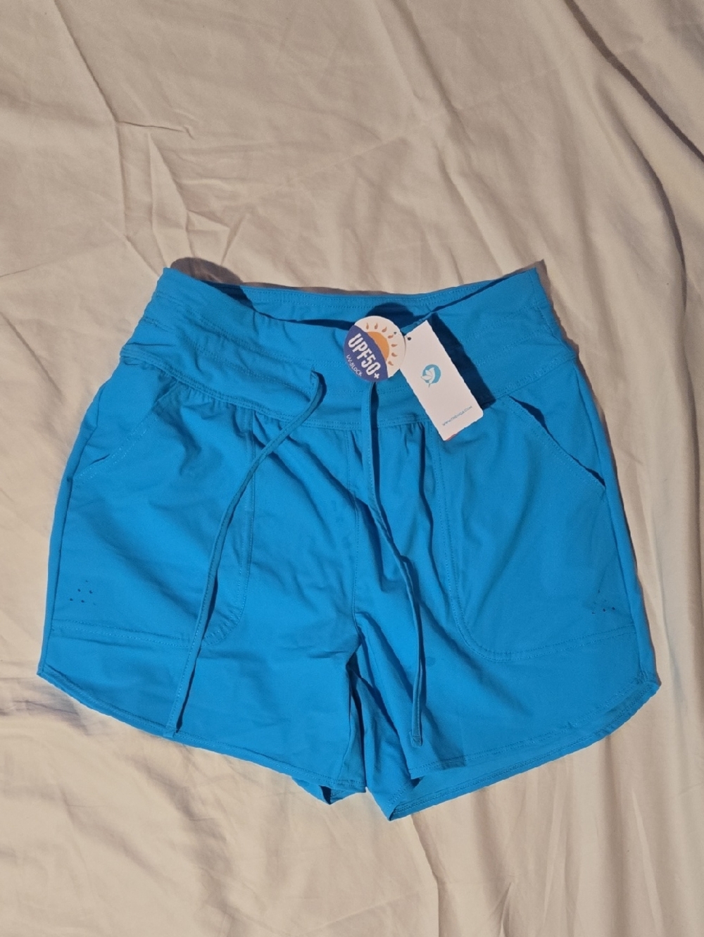 UPF50+ IUGA Women's Bright Blue Swim Shorts. Small Spandex Nylon With Tags